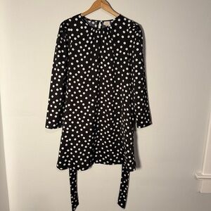 a new day Black and White Polka Dot Long Sleeve Belted Dress, Size M, Like New
